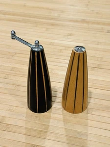 Robert Wilhelm Salt Shaker and Pepper Mill - Handmade - 6-7” Tall Black & Beige - Picture 1 of 10