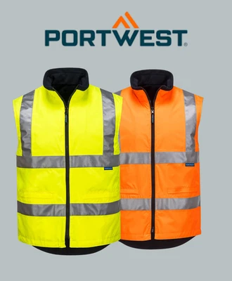 Colete Portwest Hi-Vis reversível impermeável polar lã fita reflexiva MV214 - Imagem 1 de 3