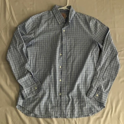 J Press Mens Large Blue White Check Plaid Long Sleeve Button Down Dress Shirt - Image 1 of 4