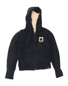 CONVERSE Womens Sherpa Zip Hoodie Sweater UK 14 Medium Navy Blue Cotton BT05 - Picture 1 of 4
