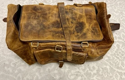 Sam's Buffalo 复古皮革行李袋 Recondite 棕褐色带肩带 — 第 1/4 张图片