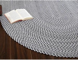 Tappeto intrecciato casale cotone tricolore - check bufalo nero, bianco, grigio 2' x 3' - Foto 1 di 7