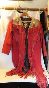 Vintage Chasser Fransen Leder Mantel Jacke Western Rot Wildleder Damen M - Bild 1 von 6