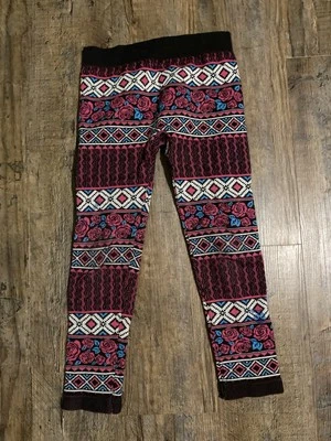 Faded Glory Brand Leggings Hot Pink Roses Turquoise AztecGirls Size 7-10 - Image 1 of 3