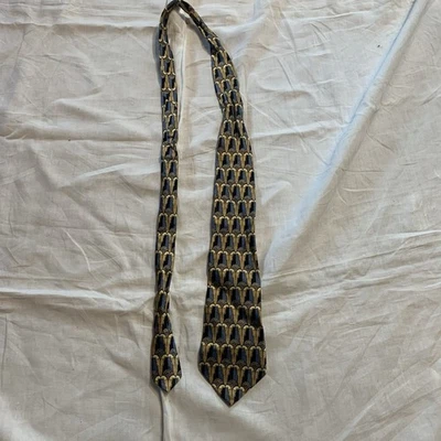 Corbata Para Hombre Vintage Lanvin Paris 100% Seda Hecha en Francia Geométrica Azul Dorado Foto 1 de 4