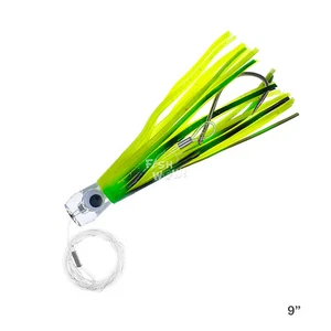 Falda de arrastre de 9" verde amarilla señonada señuelo cabeza de resina carta de marlin - Imagen 1 de 5