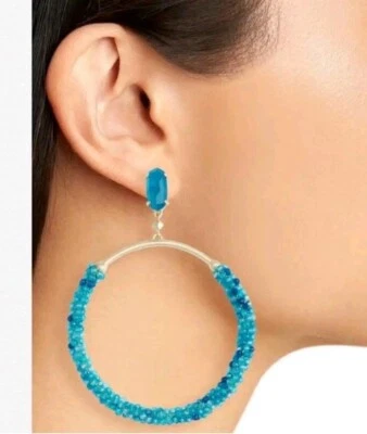 Kendra Scott Russel Teal Agate Frontal Hoop Earrings 14K Gold Plated Large  - Image 1 of 4