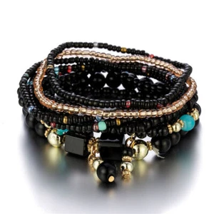 Stack Layering Beads Wrap Bracelet W/ Charms Bohemian Stretch Multi-Color Unisex - Picture 1 of 14