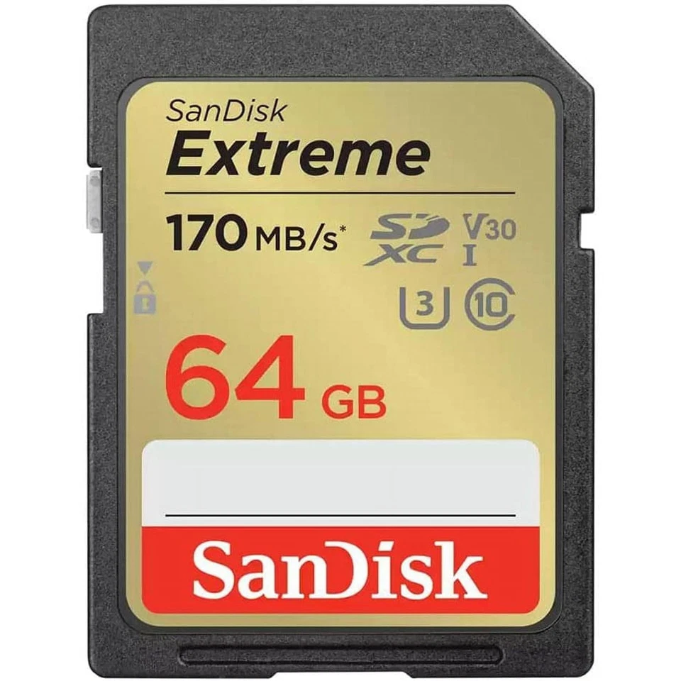 Tarjeta de memoria SanDisk Extreme 64 GB SD UHS I 170 MB s lectura 80 MB s escritura 4K UHD lista Foto 1 de 1