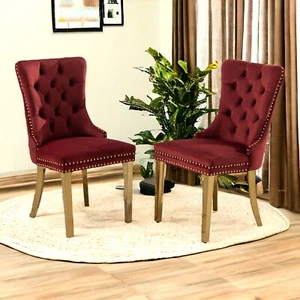 2/4/6/8 Velvet Dining Chair Set Kitchen High Back Chair w/Wood Golden Sliver Leg - Picture 1 of 131