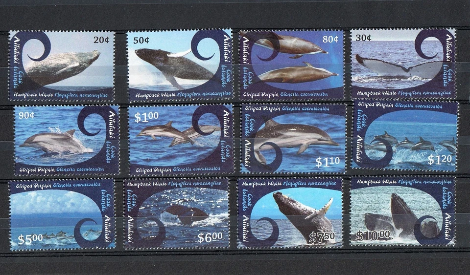 Aitutaki, Cook Islands 2012, Whales and Dolphins, Sc. 581 - 592, Cat $55, MNH - Image 1 of 1