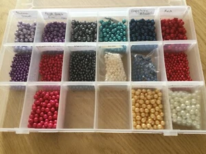 Faux pearl beads 6mm and 4mm, over 2,400 in various colours with storage case - Picture 1 of 2