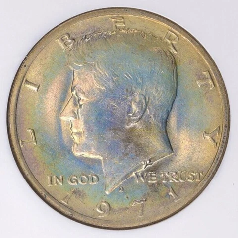 1971 D Kennedy Half Dollar NGC MS 65 End Roll Toning Album Toned Rim Toning Cover