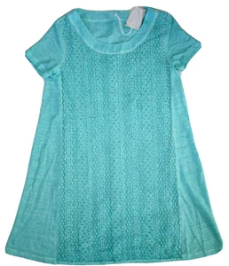 Abito estivo nuovo originale 120% LINO laguna COTONE SETA PAILLETTES LINEA A EUR-42 US-6/8 M - Foto 1 di 7