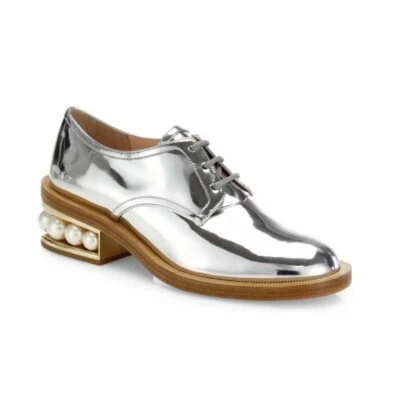 Nicholas Kirkwood Casati Pearl Derby Oxford Lace Up Silver Loafers Size 37 - Image 1 of 4