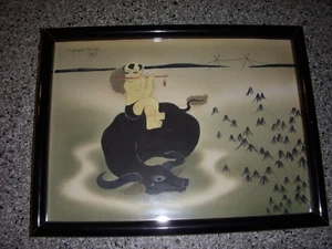 Vintage Oriental Watercolor by Nguyen Minh Dated 1993 Man on Bull Landscape - Picture 1 of 3