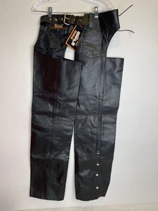 SILVER BIKE Black 100% Leather Biker Chaps Size Small  New With Tags - Picture 1 of 8
