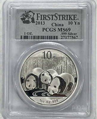 2013 First Strike China 10 Yuan .999 Fine Silver 1 Oz Panda PCGS MS69 - Image 1 of 4