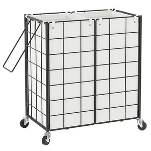 Double Laundry Hamper With Wheelsmetal Wire Frame Rolling Laundry Basket With 2 - Picture 1 of 7
