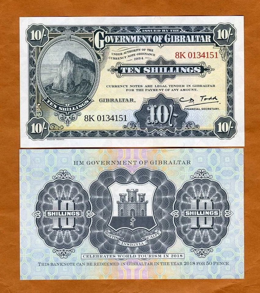 Gibraltar, 50 peniques en 10/- chelines, P-41a, 2018, conmemorativo UNC Foto 1 de 1