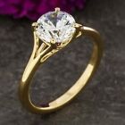 2Ct Round Cut Real Moissanite Solitaire Engagement Ring 14K Yellow Gold Plated