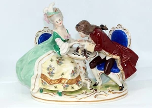 20TH C SCHEIBE-ALSBACH PORCELAIN COURTING COUPLE FIGURINE “CHESS” - Picture 1 of 23