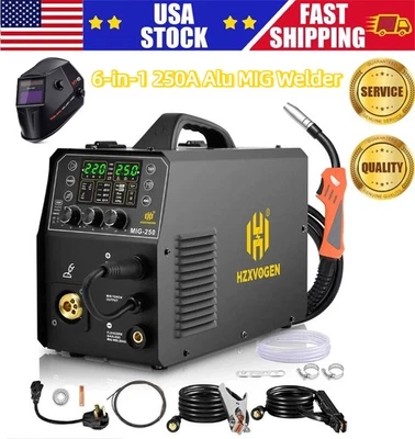 HZXVOGEN Aluminum MIG Welder 6 in 1,110/220V 250A Welding Machine & Helmet DIY