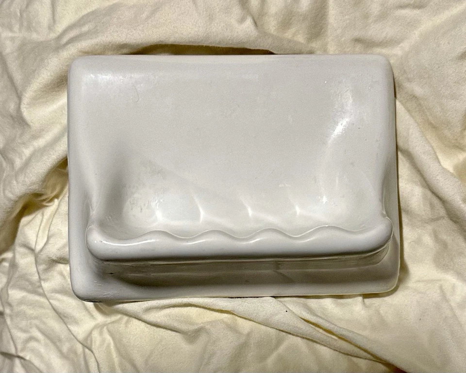 Vintage White Ceramic Soap Dish Shower Tray Tile In Mid Century Modern Retro - Image 1 of 4