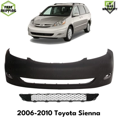 Front Bumper Cover Primed Plastic & Bumper Grille For 2006-2010 Toyota Sienna Foto 1 de 4