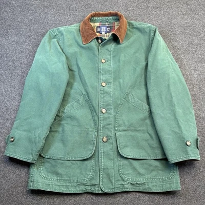 VTG Lands’ End Men's Dark Green Barn Coat Plaid Lined Canvas Chore Jacket Small - Image 1 of 4