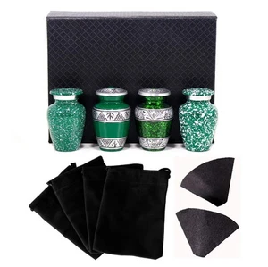 Small Urns for Human Ashes of Adult Male Female | Set of 4 Green Keepsake Via... - Picture 1 of 9