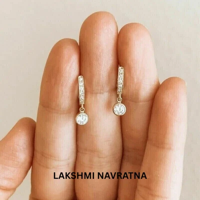 2Ct Round Cut Moissanite Women's Drop/Dangle Earrings 14K Yellow Gold Plated - Image 1 of 4