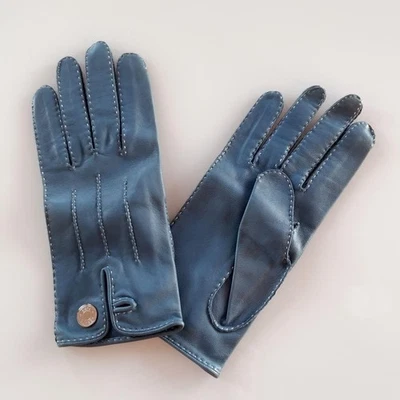 Auténticos guantes para mujer HERMES azul/blanco costuras talla 7 herrajes plateados Foto 1 de 4