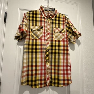 AKOO & Co Trust 80 Short Sleeve Shirt Men’s L Button Front Plaid Red & Yellow - Picture 1 of 11