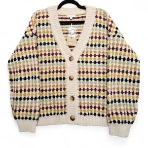 Blu Pepper Cardigan Knit Sweater Womens L Acrylic Wool Blend V Neck Preppy NEW - Picture 1 of 12