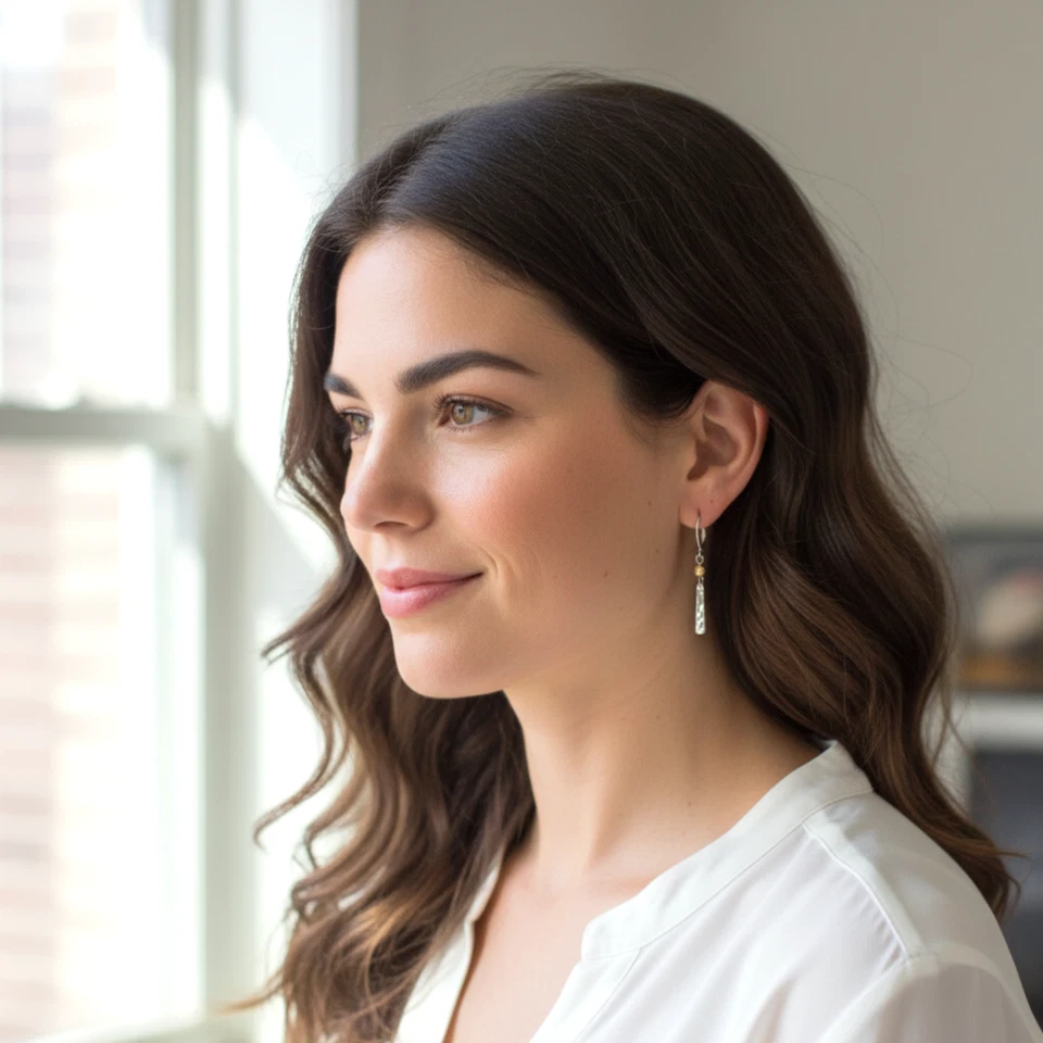 J. Jill Golden Hour Linear Bar Drop Earrings Two-Tone Hammered Silver Gold Tone — 第 1/1 张图片