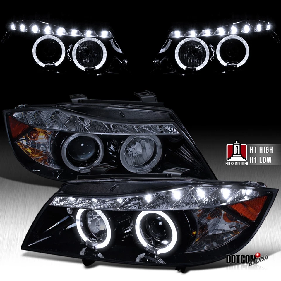 Smoke Black Fit 2006-2008 BMW E90 3-Series LED Halo Projector Headlights Lamps Foto 1 de 4