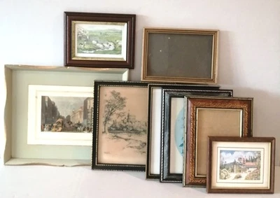 8 X Vintage Wood & Plastic Black Gold Brown Picture Frames Art Props Gallery - Image 1 of 4