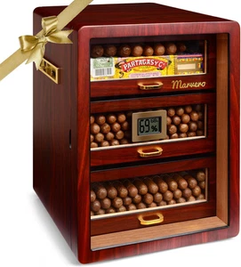 Cigar Humidors Cedar Wood Digital Hygrometer Drawers Humidifiers and Gold-Plated - Picture 1 of 8