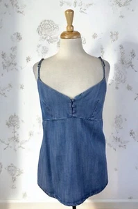 Guess Denim Chambray Top Flowy Boho Hippie Festival Fairy Cross Back Size Medium - Picture 1 of 5