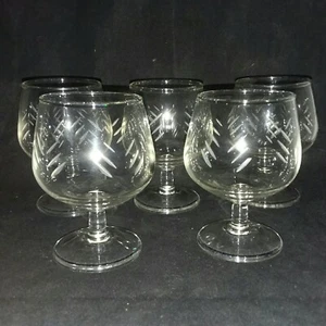 5 Javit RAIN Cut Crystal 5 Ounce Brandy Glasses Slash Marks 3 On Each Side - Picture 1 of 7