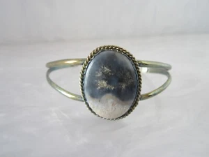 ANTIQUE NATIVE AMERICAN NAVAJO STERLING SILVER GENUINE PETRIFIED WOOD BRACELET - Picture 1 of 8