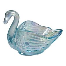 Imperial Glass Swan Bowl Iridescent Blue Dish Figurine 5 Inches Long