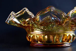 2000 Fenton 95th Anniv Carnival Iridescent Amber Glass Bowl w/ Ruffled Edges - Picture 1 of 18