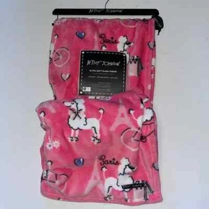 Poodle Paris dog Betsey Johnson Pink France Eiffel tower flowers throw blanket - Picture 1 of 6