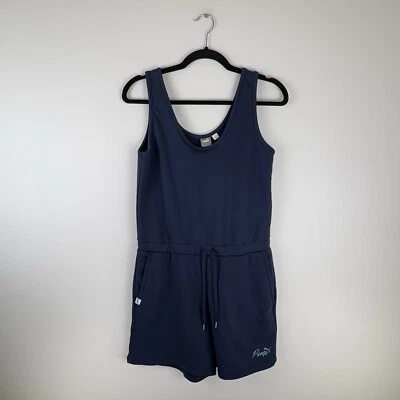 Puma Womens Small Sleeveless Romper Drawstring Waist Pockets Navy Blue Shorts - image 1 of 4