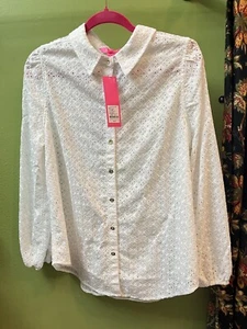 Lilly Pulitzer XL Sea breeze Eyelet Button Down Shirt NWT $158 - Picture 1 of 6