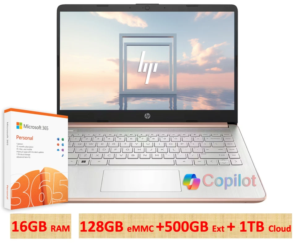 2024 HP Laptop Computer 14 4-Core Intel Processor 16GB RAM Office 365 AI-Copilot - Image 1 of 1