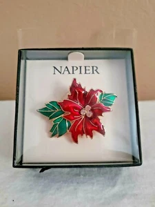 Spilla spilla poinsettia rossa Napier nuova in scatola Natale strass fiori gioielli - Foto 1 di 3