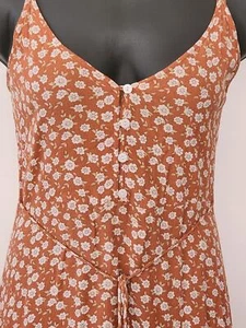 Maxi Vestido Naranja KIVARI Mujer S Correas de Espagueti Corbatas Botones Volantes Flores - Imagen 1 de 8